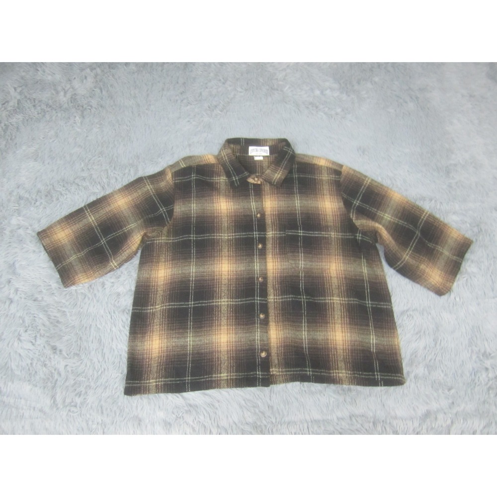 VTG Gotcha Covered Shirt Womens XL Brown 3/4 Sleeve Button Down Flannel USA Made